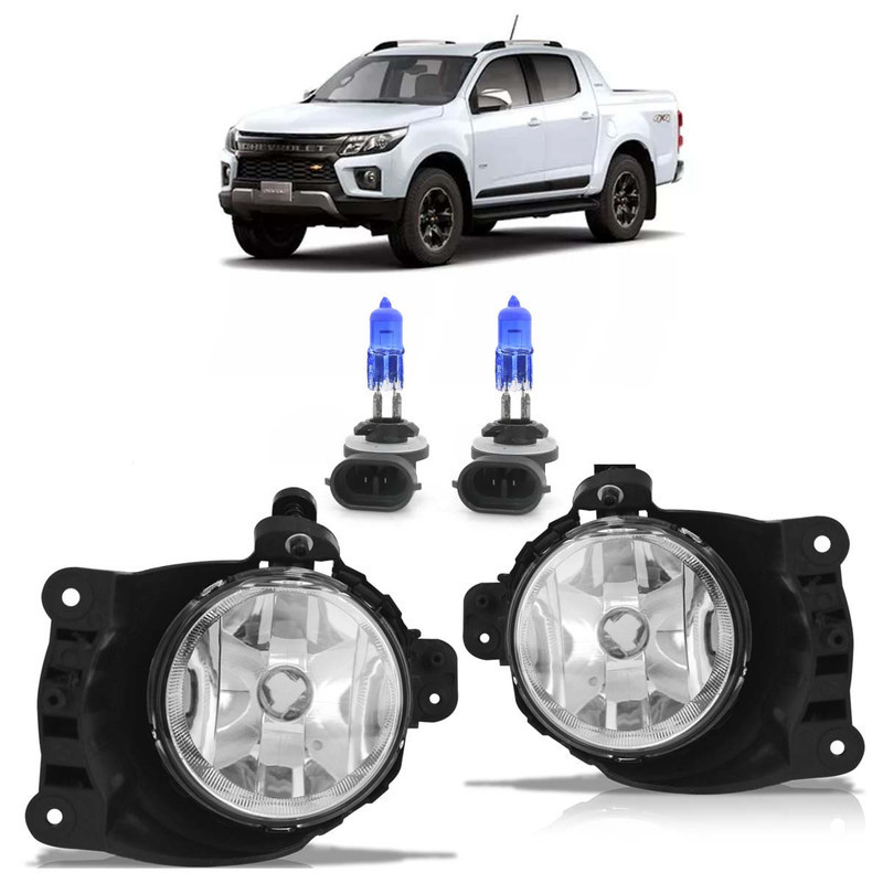 Par Farol Milha Auxiliar S10 2016 2017 2018 2019 Lente Lisa em Acrílico + Par Lâmpada H27 - Spare Parts and Accessories for Vehicles