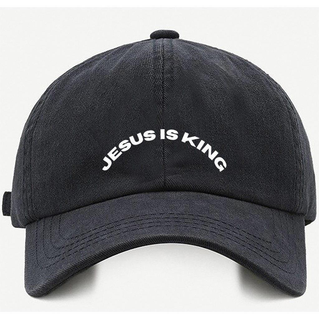 Bone baseball Bege Preto Branco Jesus King Curva Tamanho único com ajuste de tamanho