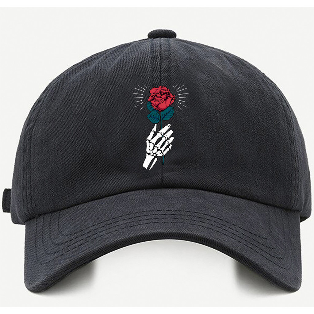 Bone baseball Bege Preto Branco Rosas Vivas Maos Mortas Tamanho único com ajuste de tamanho