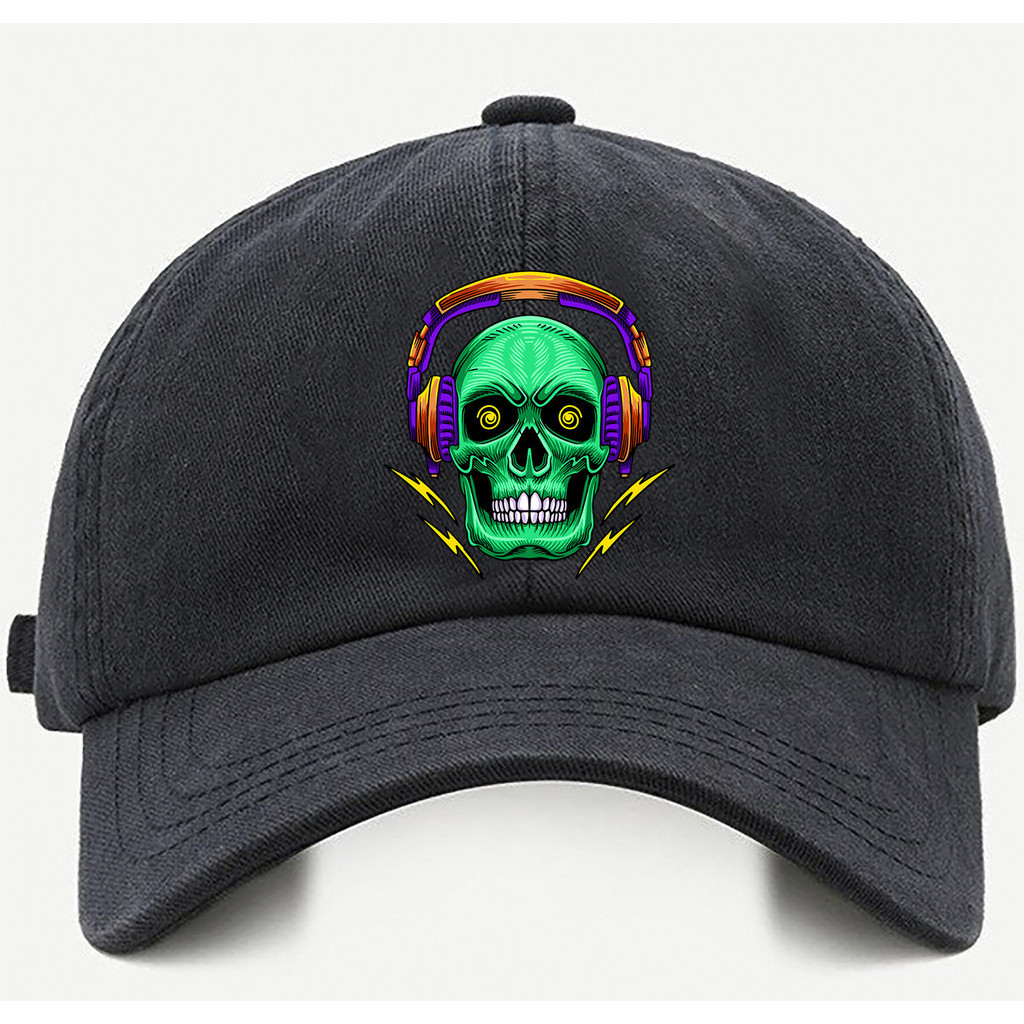 Bone baseball Bege Preto Branco Caveira Verde Fone Tamanho único com ajuste de tamanho