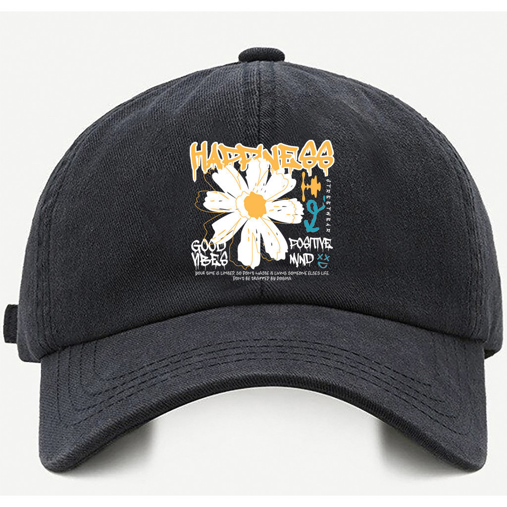 Bone baseball Bege Preto Branco Happmess Flor Tamanho único com ajuste de tamanho