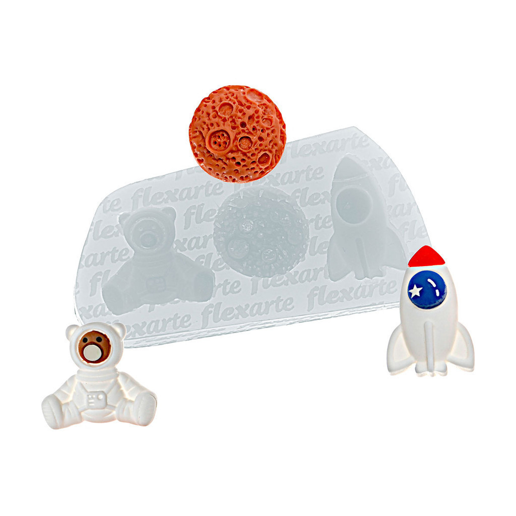 Molde de silicone  950 - Espacial Lua + Foguete + Ursinho - Star Wars - Flexarte