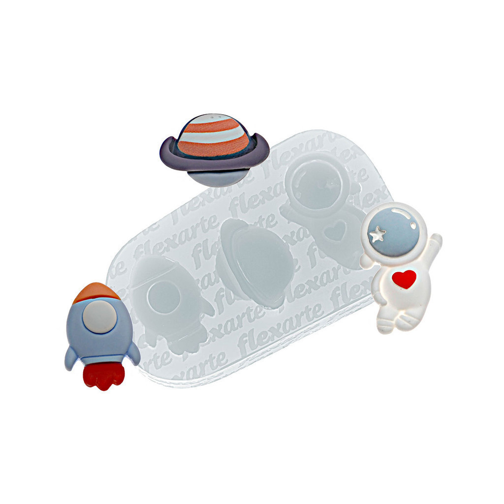 Molde de silicone  952 - Espacial Planeta + Foguete + Astronatuta - Star Wars - Flexarte