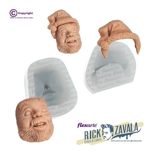 Molde De Silicone 715 - Rostinho Papai Noel 2 Pçs Rick Natal - Rosto - Flexarte