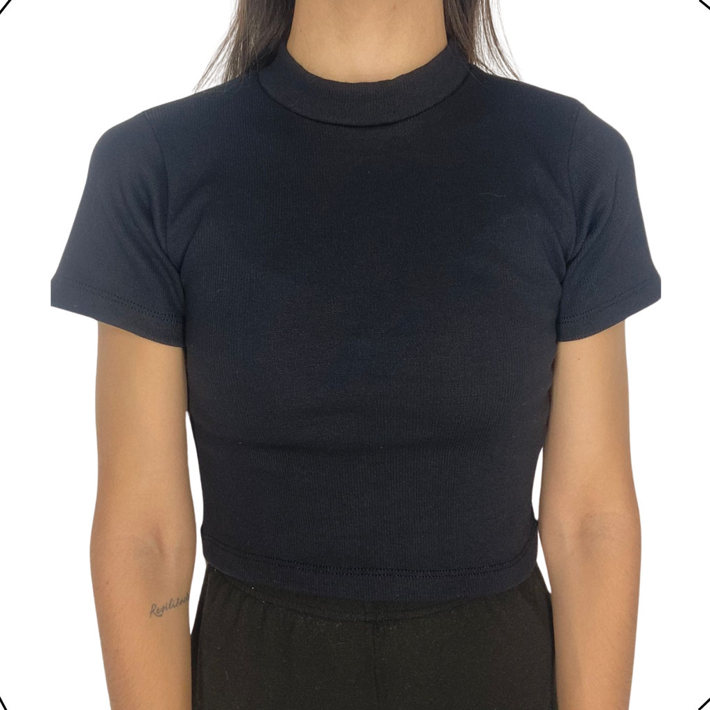 Blusa Ribanna Canelado Cropped Manguinha Feminino Lançamento