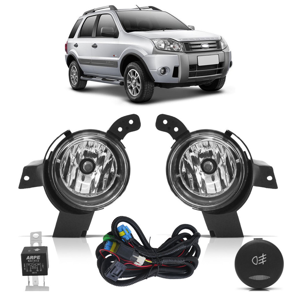 Kit Farol Milha Auxiliar Ecosport 2008 2009 2010 2011 2012 Botão Modelo Original Lente Lisa - Spare Parts and Accessories for Vehicles