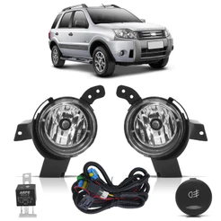 Kit Farol Milha Auxiliar Ecosport 2008 2009 2010 2011 2012 Botão Modelo Original Lente Lisa