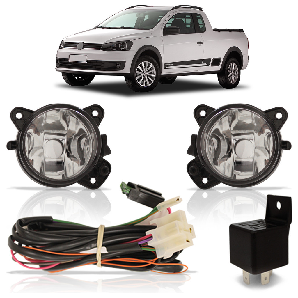 Kit Farol de Milha Auxiliar Saveiro G6 2013 2014 2015 2016 Trend Trooper Botão Universal