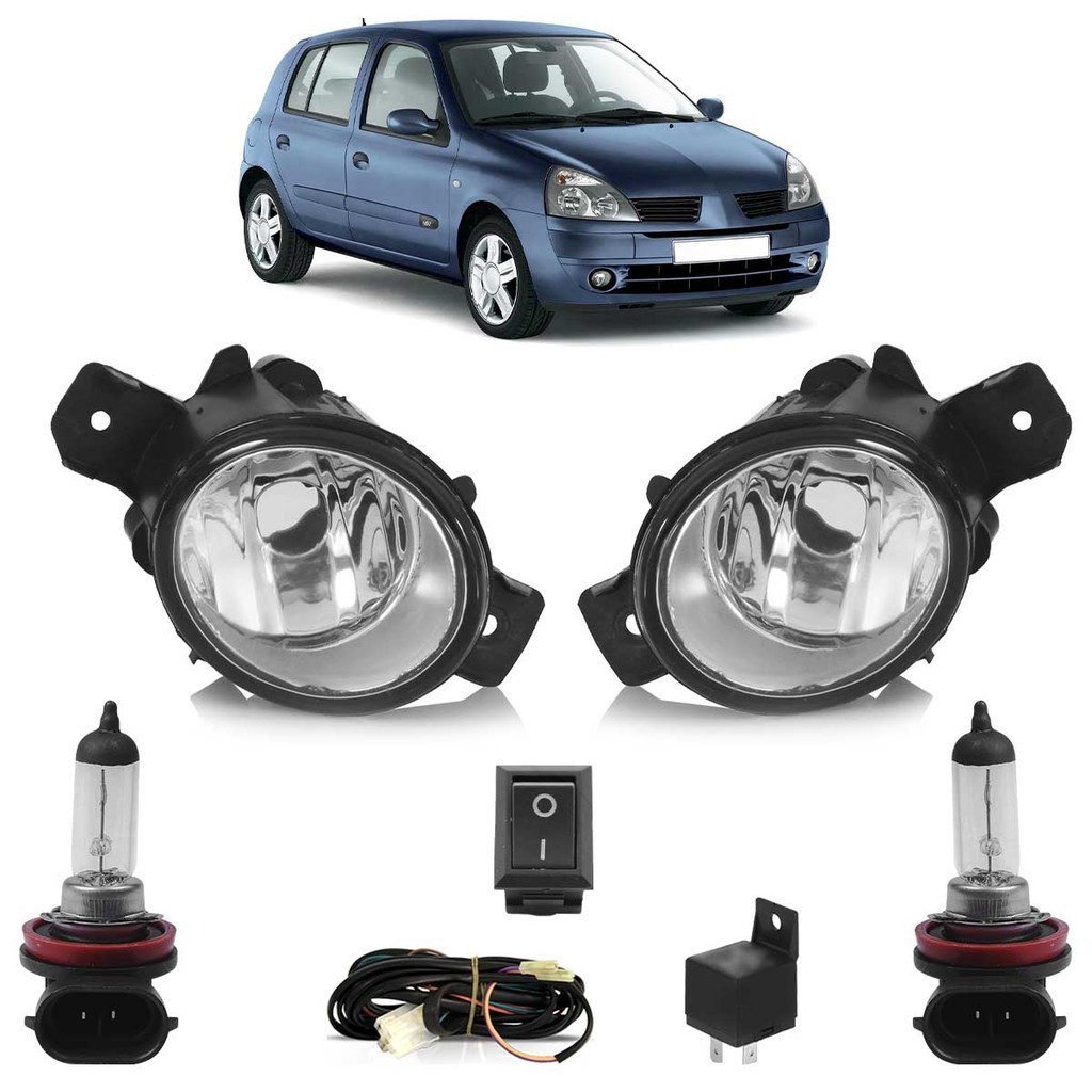 Kit Par Lâmpada H8 Clio 2003 2004 2005 2006 2007 2008 2009 2010 2011 2012 + Farol Milha Auxiliar Completo