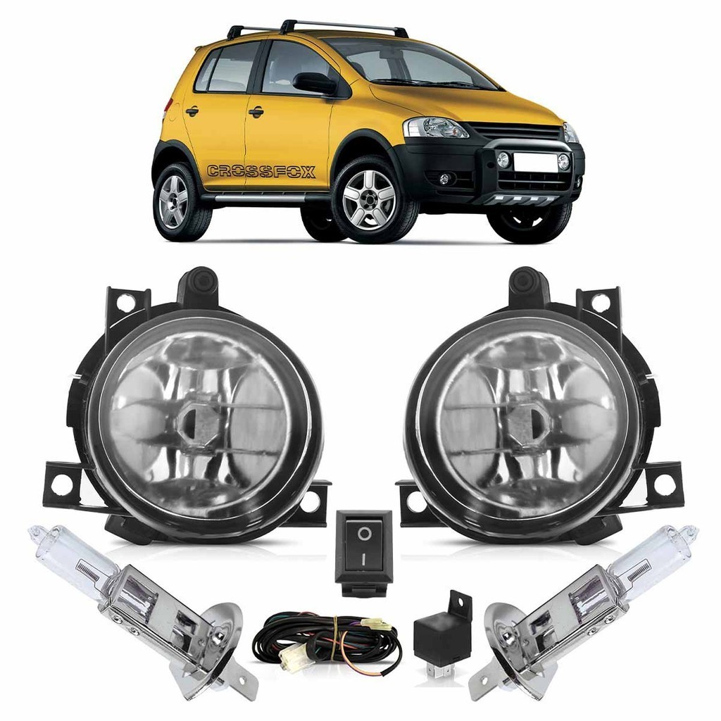 Kit Par Lâmpada H3 CrossFox 2005 2006 2007 2008 2009 2010 + Farol Milha Auxiliar Completo - Spare Parts and Accessories for Vehicles