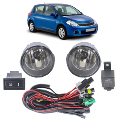 Kit Farol Milha Auxiliar Tiida 2007 2008 2009 2010 2011 Botão Modelo Original Lente Lisa Vidro