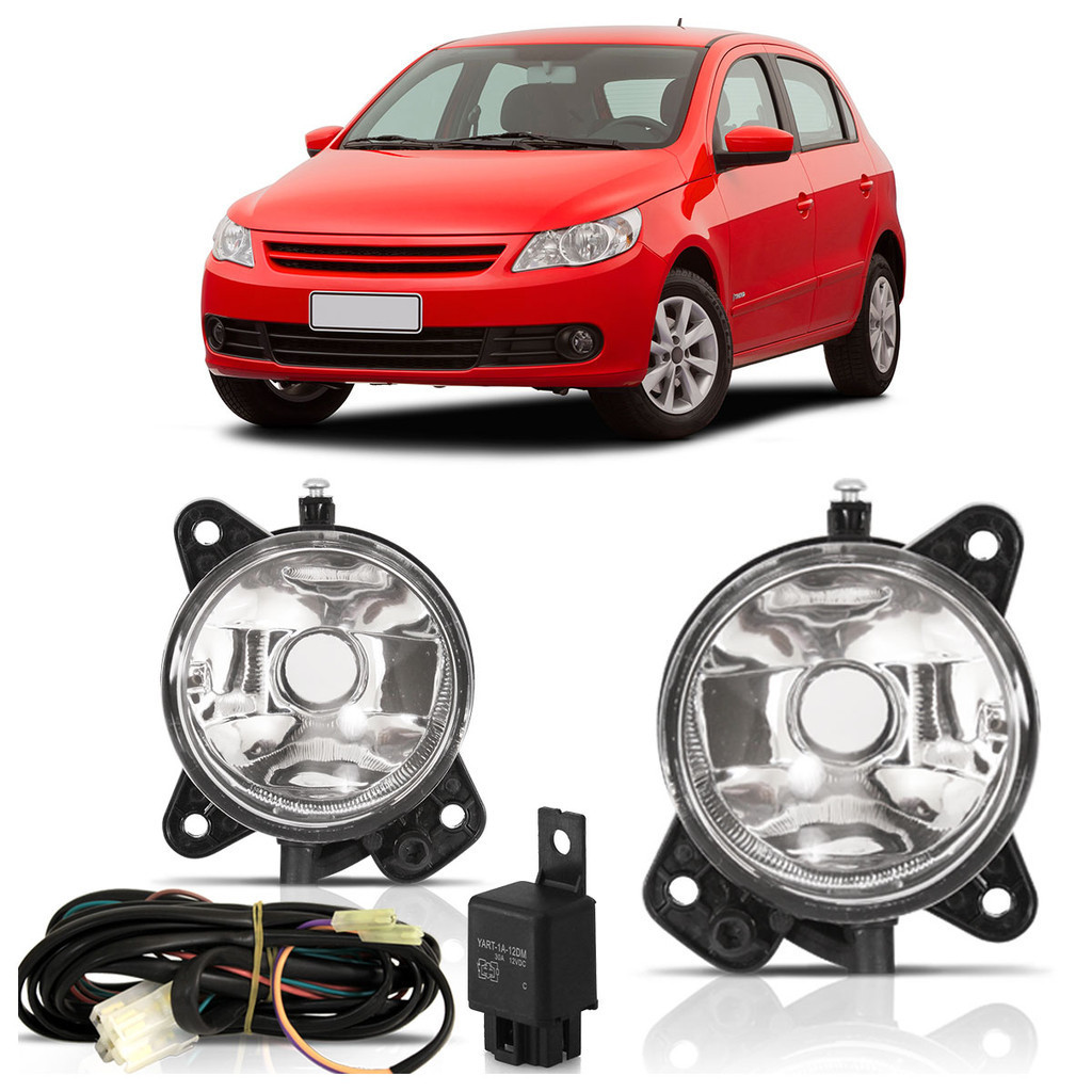 Kit Farol Milha Auxiliar Saveiro G5 2009 2010 2011 2012 Botão Modelo Universal sem Grade Lente Lisa Vidro - Spare Parts and Accessories for Vehicles