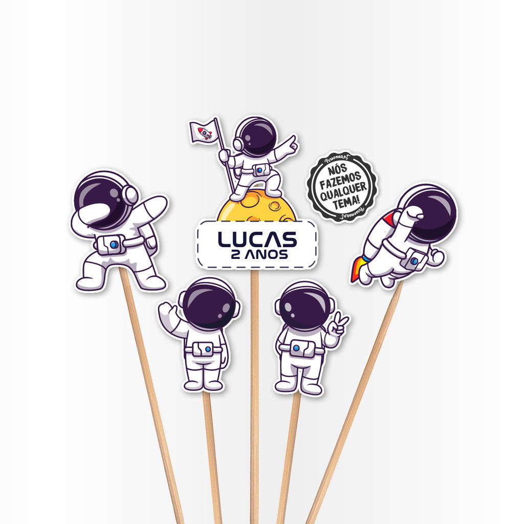 Topo de Bolo Aplique Tag Topper Topo Kit Festa Infantil Personalizado Lembrancinha Impressão laser Astronauta