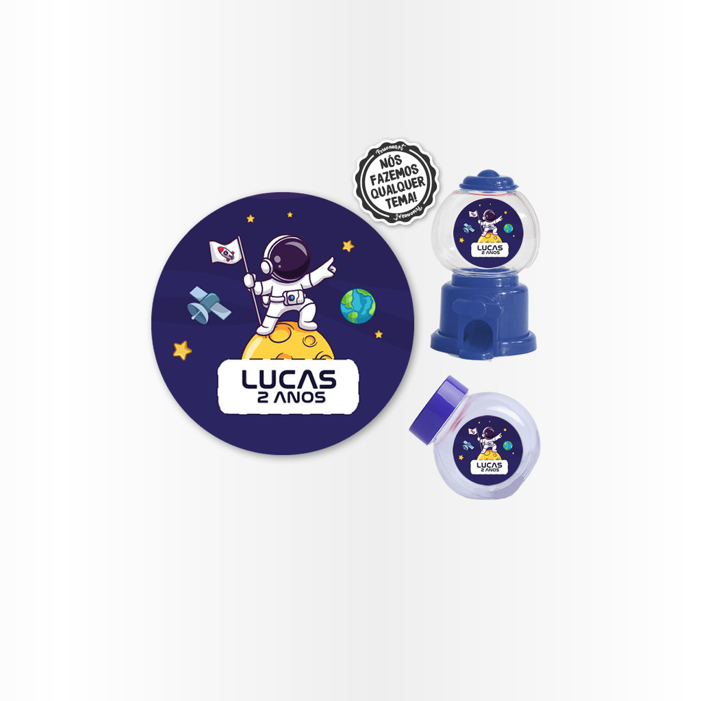 28 Rótulos Adesivos Mini Baleiro Rotulo Adesivo Tag Topper Topo Kit Festa Infantil Tubete Personalizado Lembrancinha Impressão Laser Astronauta