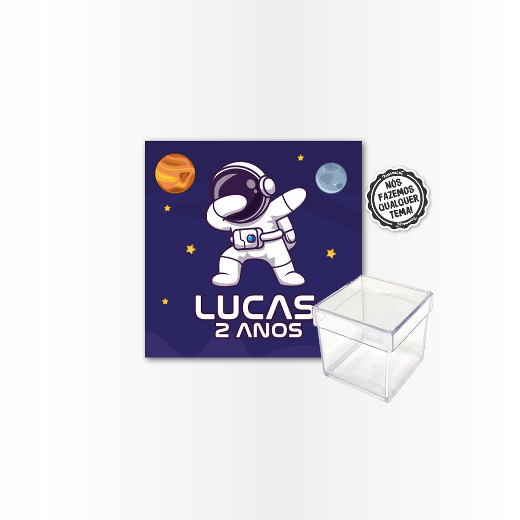 15 Rótulos Adesivos Caixa Acrílica 5cm Rotulo Adesivo Tag Topper Topo Kit Festa Infantil Tubete Personalizado Impressão Laser Lembrancinha Astronauta