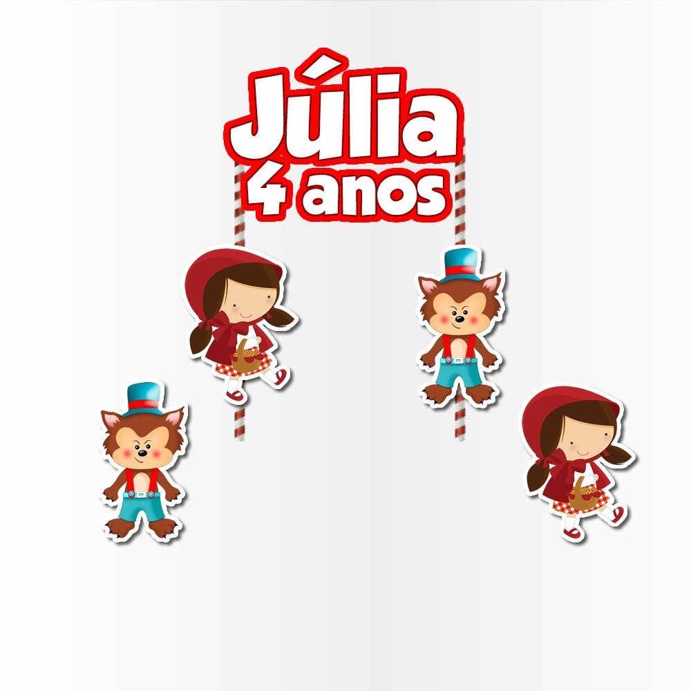 Topo de Bolo Aplique Tag Topper Topo Kit Festa Infantil 3d Tubete Personalizado Lembrancinha  Caixinha Latinha tubetes Chapeuzinho Vermelho