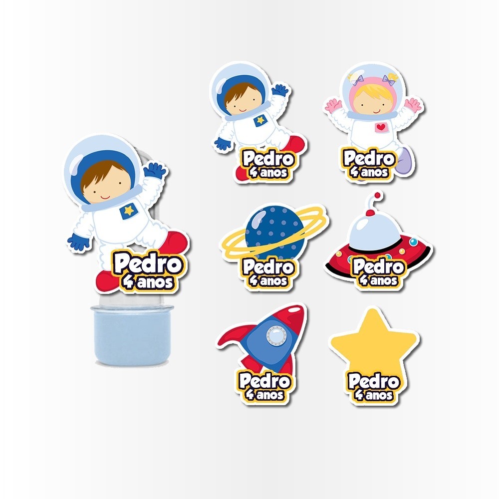 25 Aplique 3d para Mini Tubete Aplique Tag Topper  Kit Festa Infantil 3d Tubete Personalizado Lembrancinha Caixinha Latinha tubetes Astronauta