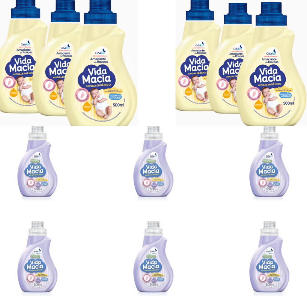 Kit Vida Macia 500ml Bebê 6 Lava Roupas liquido + 6 Amaciante Camomila