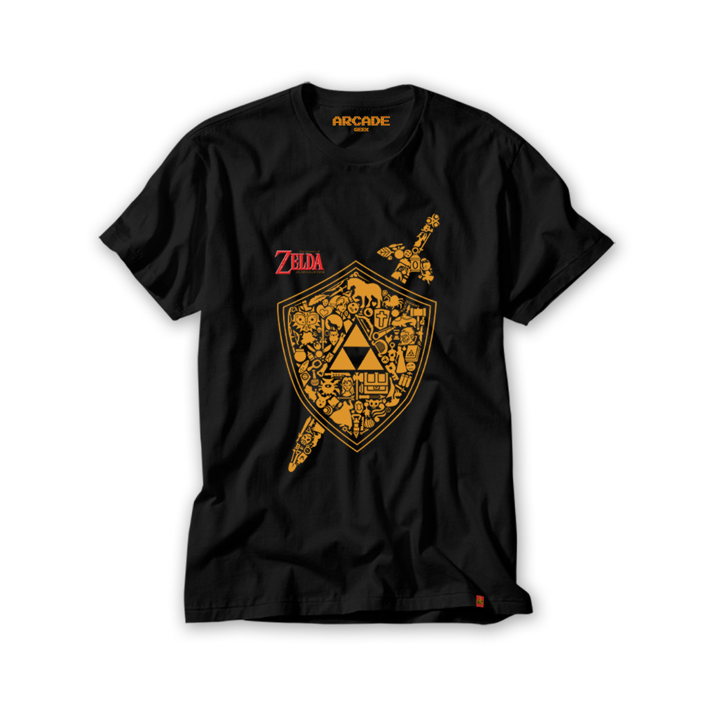 Camiseta e Caneca Gamer Zelda ocarina of Time Link espada escudo kit