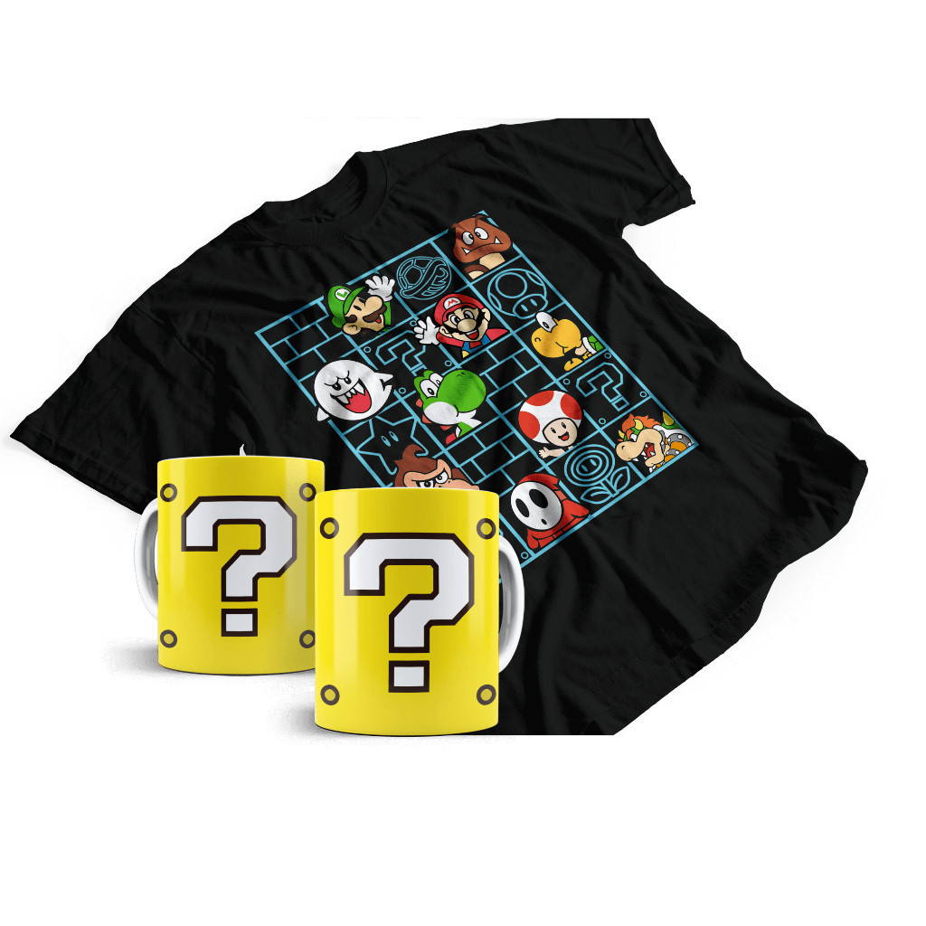 Camiseta e Caneca Super Mario Bros Luigi Friends Ghost inimigos Smash Bros Kit