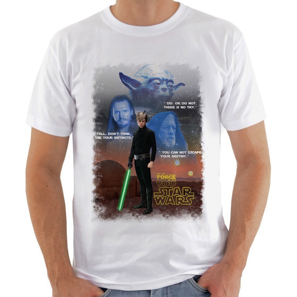 Camiseta Star Wars Mestres Jedi Luke Yoda Qui Gon Obi Wan