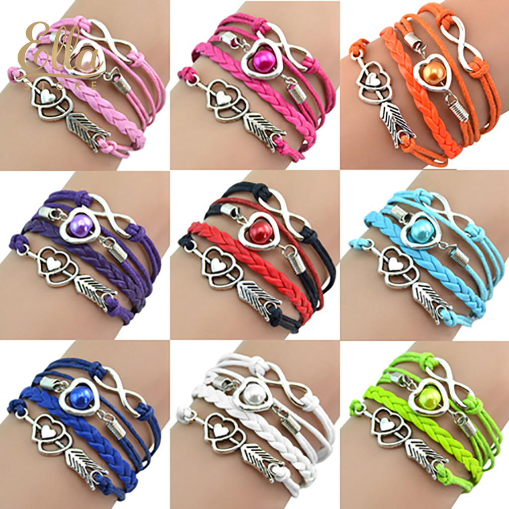 ELLASTORE Pulseira Trançada Multilayer Vintage Cupido Arrow Padrão Pulseira Para Clube