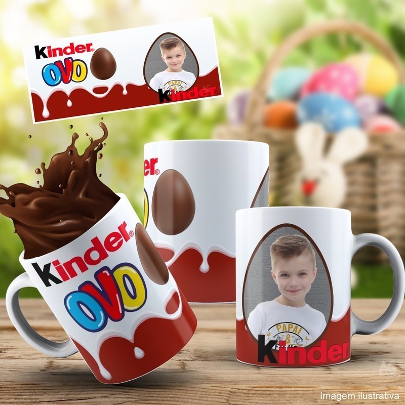 Caneca Pascoa Chocolate kinder Ovo Opção Foto + Caixinha