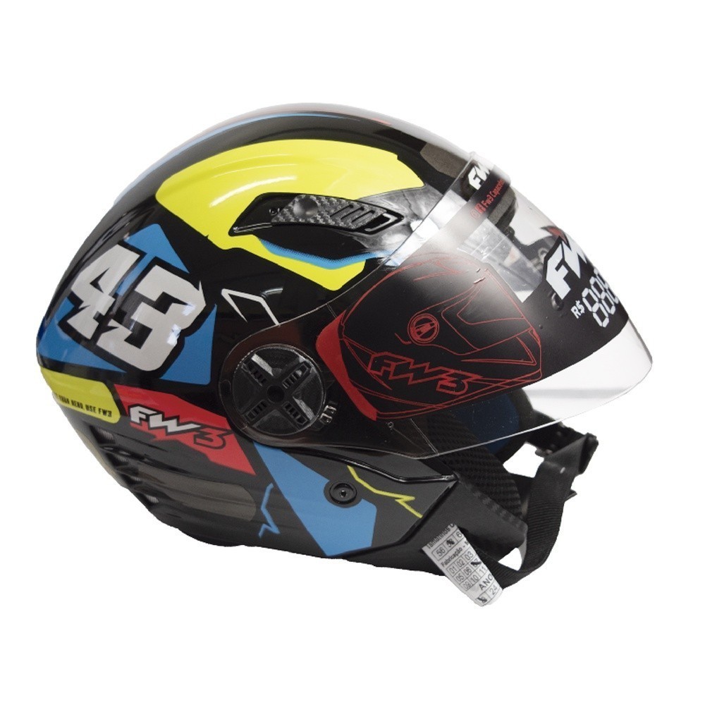 CAPACETE FW3 - X OPEN UP 43 AMARELO E AZUL N 060 em Oferta na Shopee