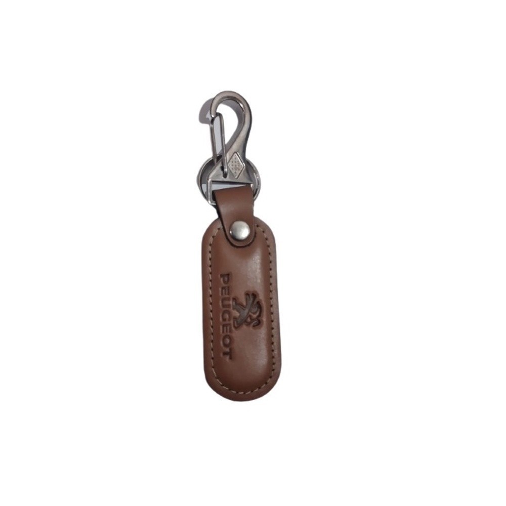 Chaveiro PEUGEOT Couro Carro Mosquetão Automotivo Timbrado Marrom Caramelo Universal