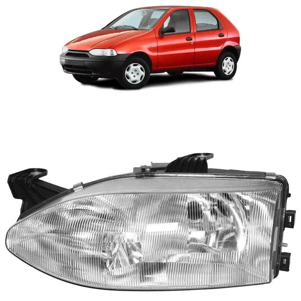 Farol Dianteiro Palio G1 1996 1997 1998 1999 2000 2001 2002 Máscara Cromada Lente Estriada Acrilico em Oferta na Shopee
