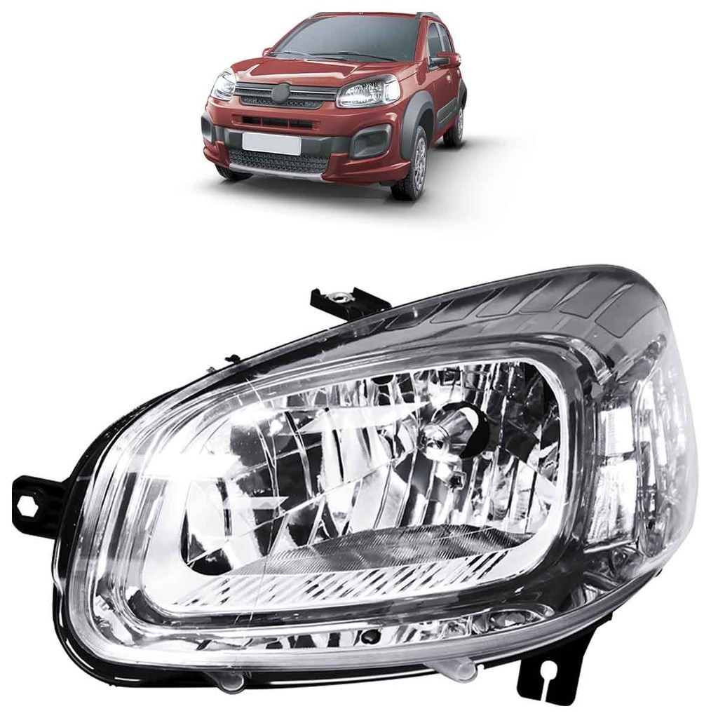 Farol Dianteiro Uno 2015 2016 2017 Máscara Cromada Foco Simples Lente Lisa Acrilico