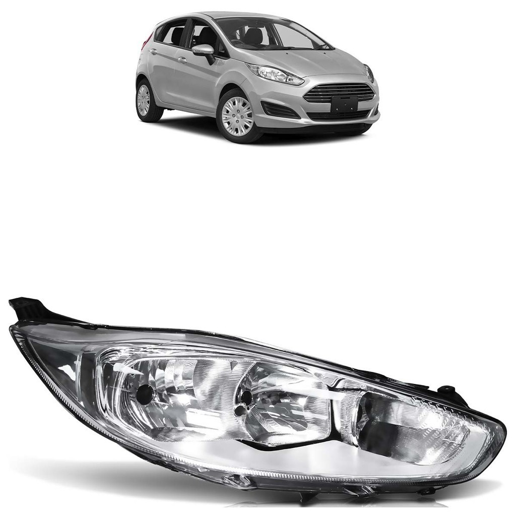 Farol Dianteiro New Fiesta 2013 2014 2015 2016 Máscara Cromada Foco Duplo Lente Lisa Acrilico - Spare Parts and Accessories for Vehicles