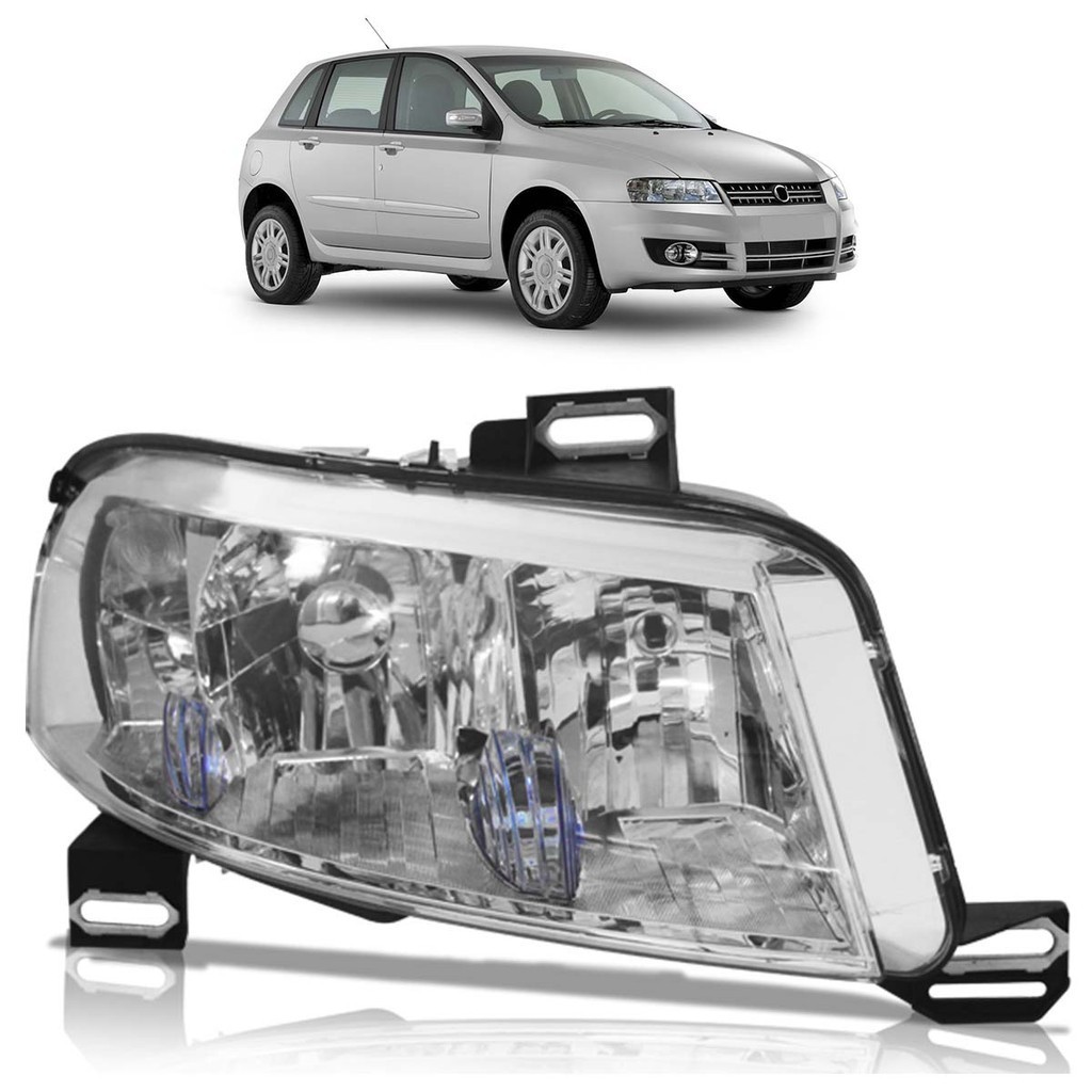 Farol Dianteiro Stilo 2002 2003 2004 2005 2006 2007 Máscara Cromada Lente Lisa Acrilico