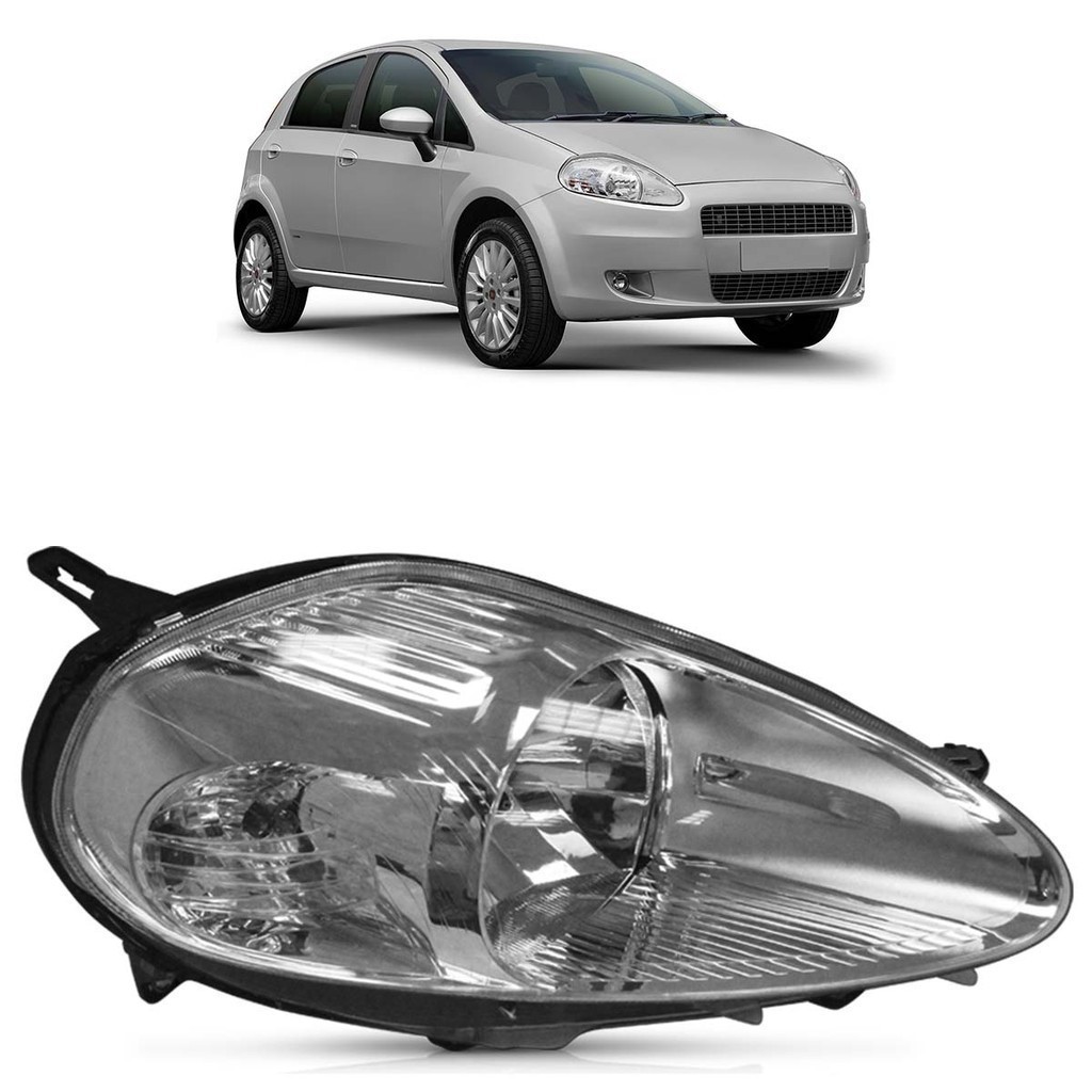 Farol Dianteiro Punto 2008 2009 2010 2011 2012 Máscara Cromada Foco Simples Lente Lisa Acrilico em Oferta na Shopee