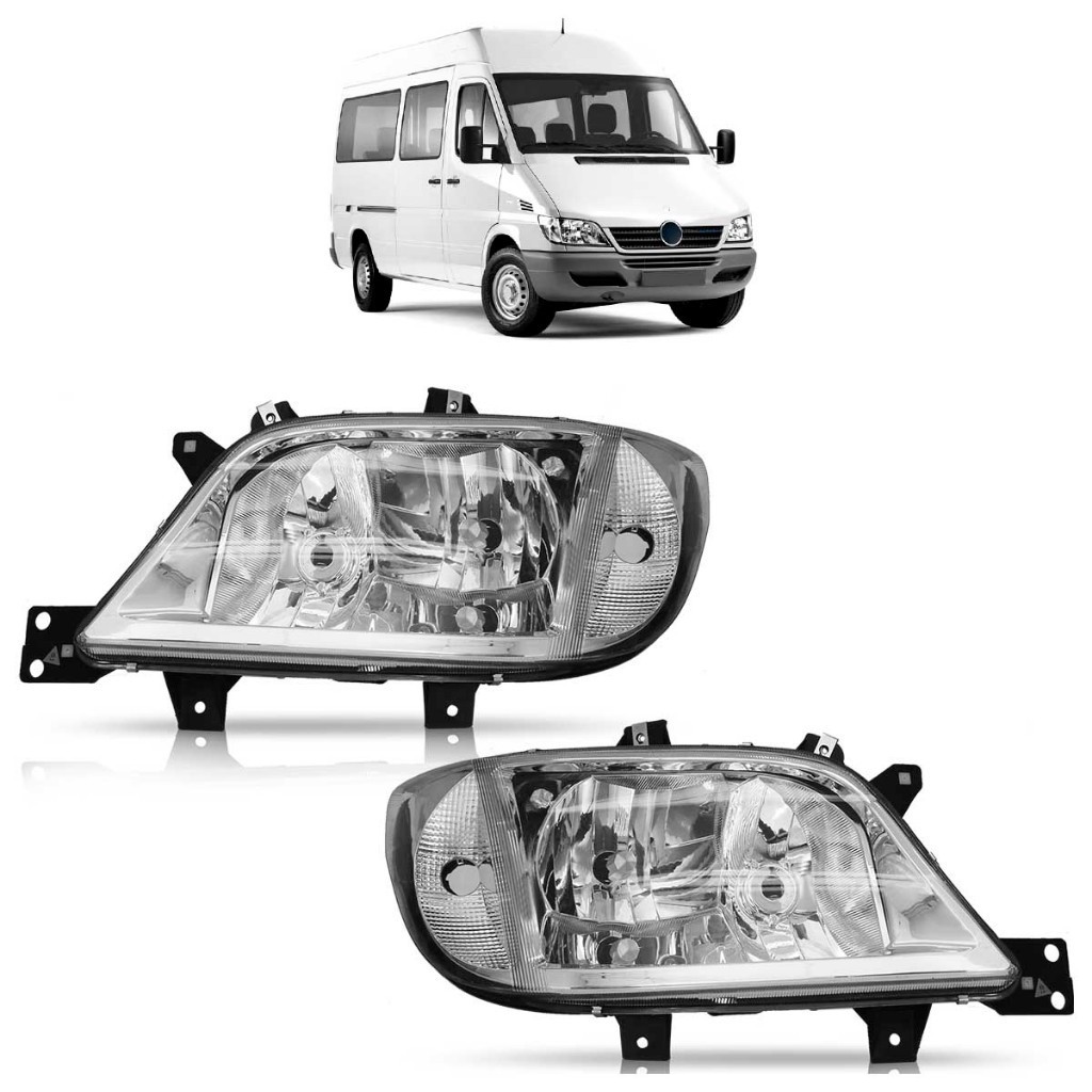 Farol Dianteiro  Sprinter CDI 2003 2004 2005 2006 2007 2008 2009 2010 2011 Máscara Cromada Lente Lisa Acrilico