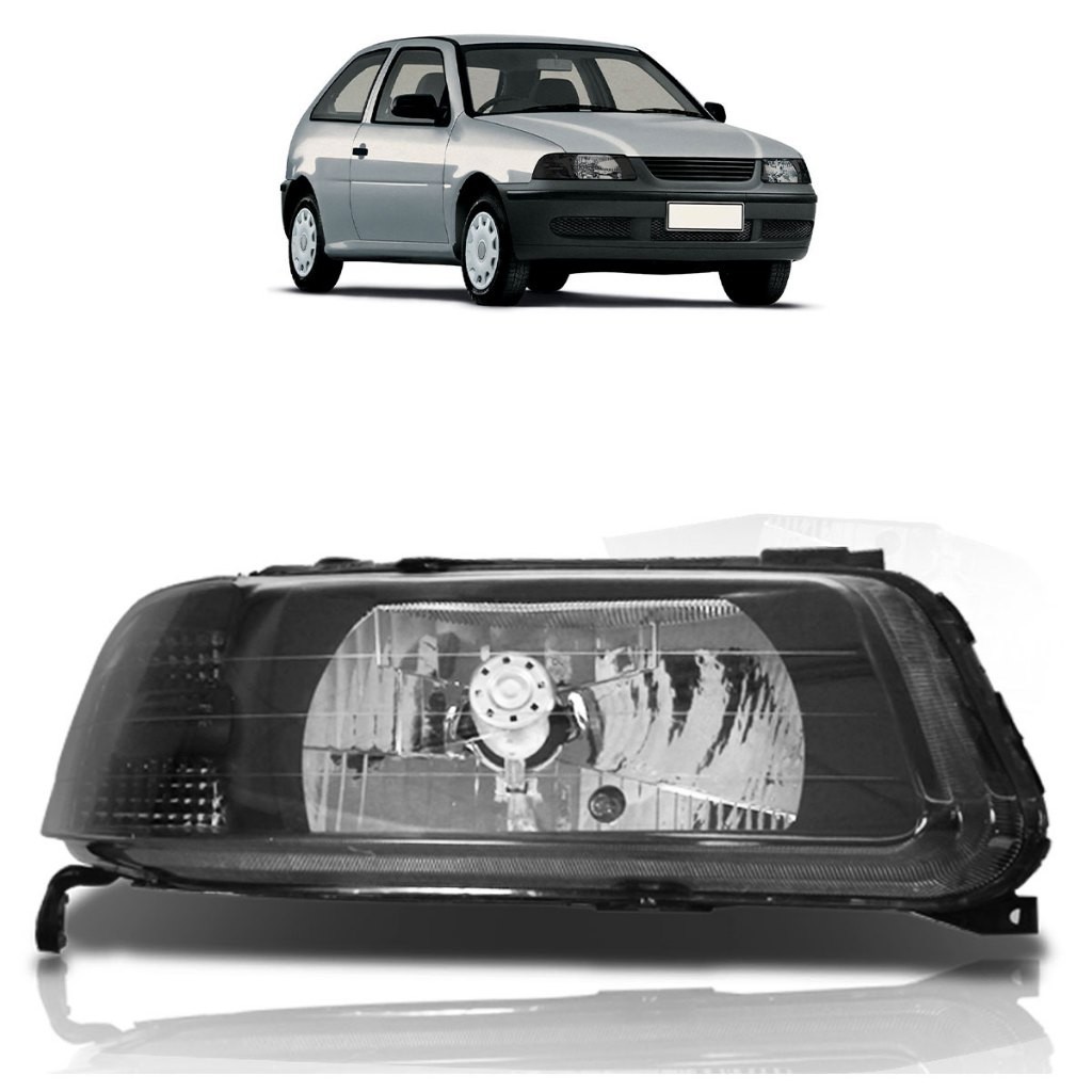 Farol Dianteiro Gol G3 1999 2000 2001 2002 2003 2004 2005 Máscara Negra Lente Lisa Acrilico
