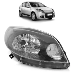 Farol Dianteiro Sandero 2012 2013 2014 Máscara Cinza Lente Lisa Foco Simples Lente Lisa Acrilico