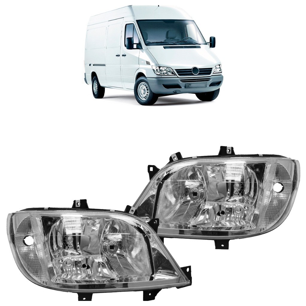 Farol Dianteiro  Benz Sprinter 2003 2004 2005 2006 2007 2008 2009 2010 2011 Foco Duplo Lente Lisa Acrilico