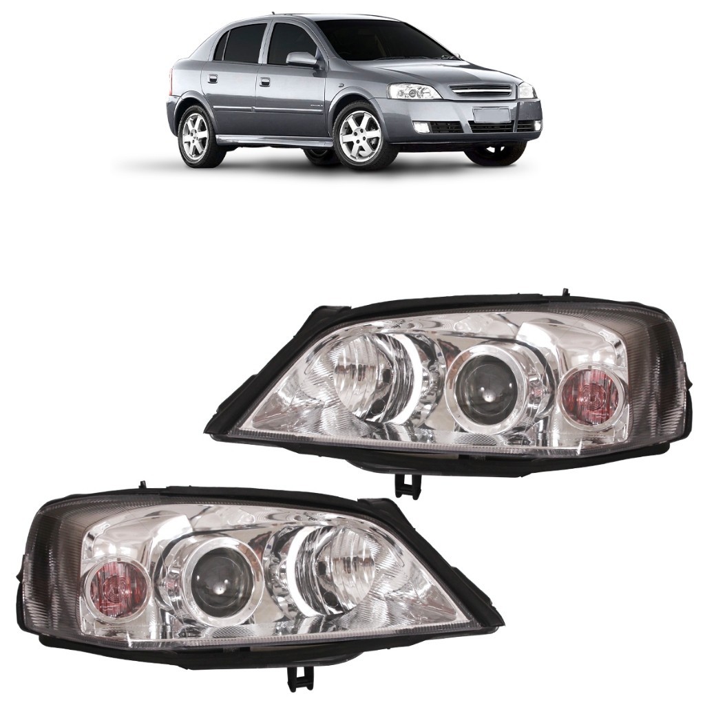 Farol Dianteiro Astra Hatch 2003 2004 2005 2006 2007 2008 2009 A 2012 Máscara Cromada Foco Duplo Lente Lisa Acrilico