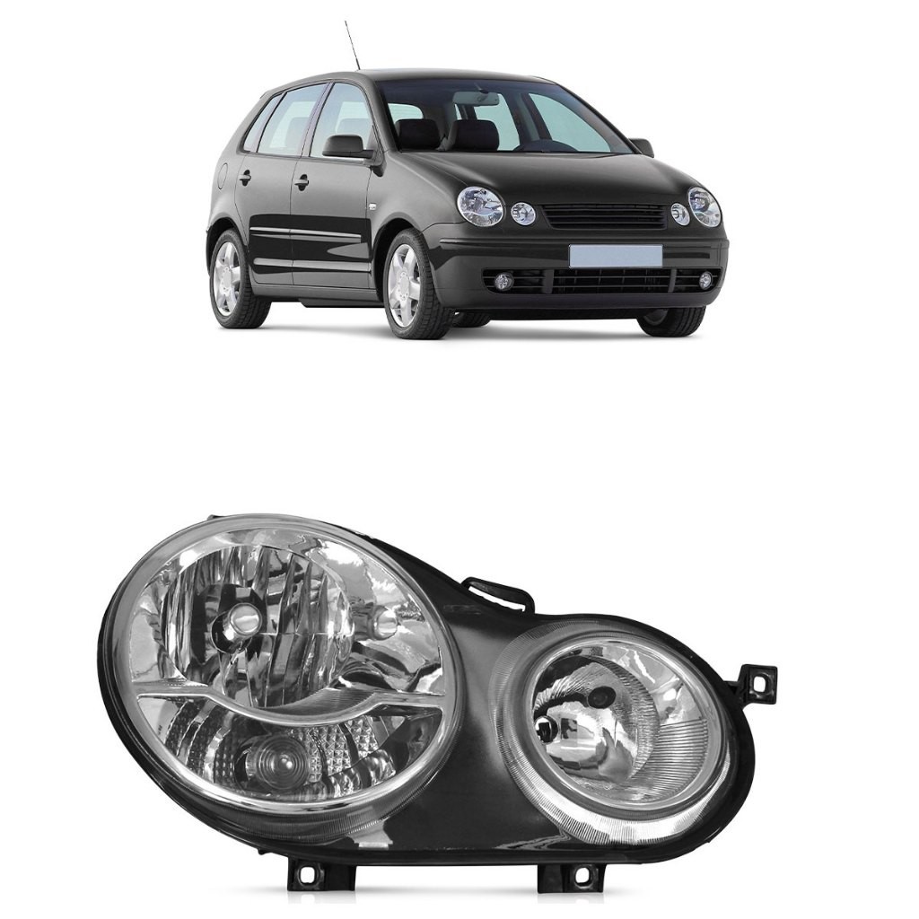 Farol Dianteiro Polo Hatch 2003 2004 2005 2006 Máscara Cromada
