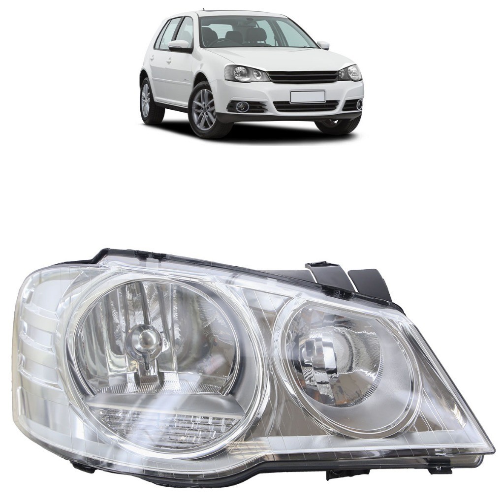 Farol Dianteiro Golf 2008 2009 2010 2011 2012 2013 Máscara Cromada Foco Duplo Lente Lisa