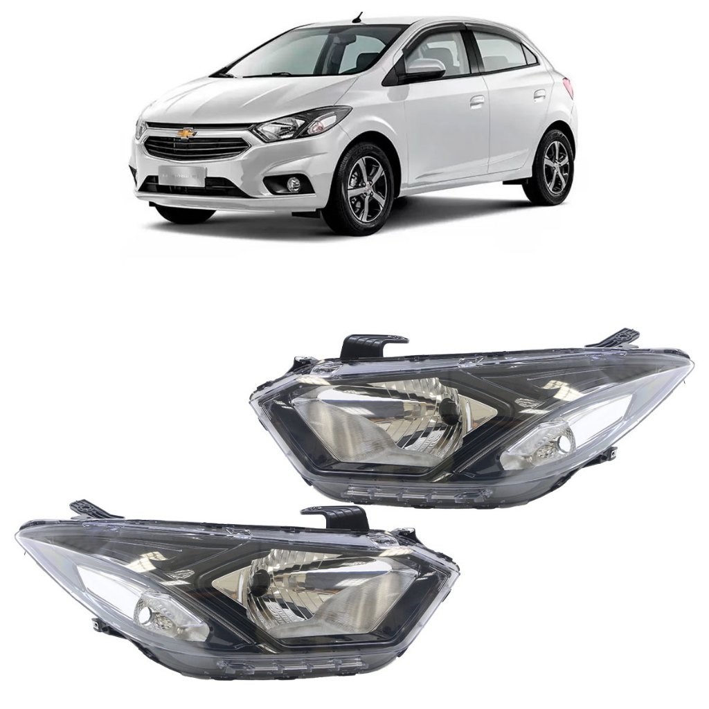 Farol Dianteiro Onix 2017 2018 2019 Led Máscara Negra Lente Lisa Acrilico