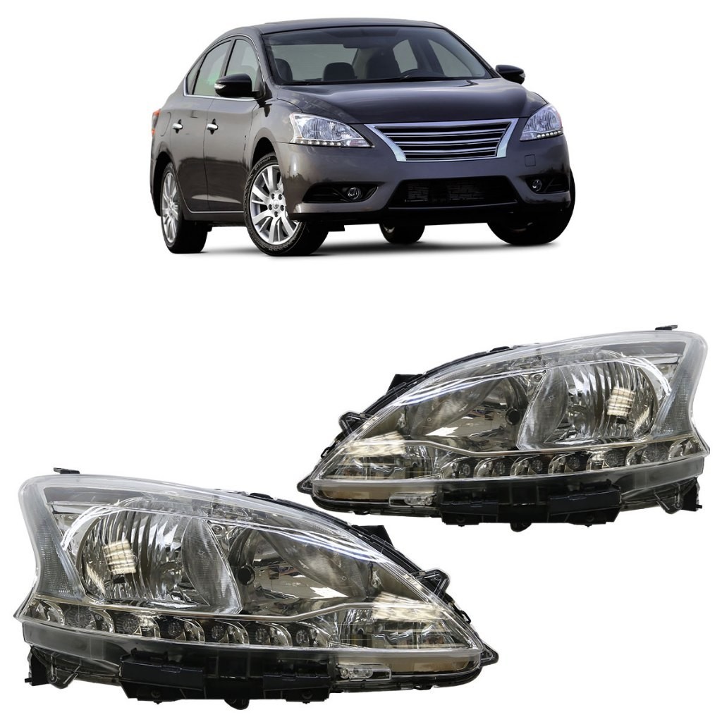 Farol Dianteiro Sentra 2014 2015 2016 Máscara Cromada Foco Duplo Lente Lisa Acrilico - Spare Parts and Accessories for Vehicles