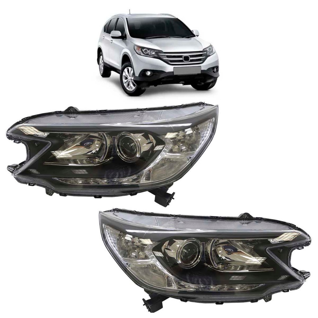Farol Dianteiro Cr-v 2012 2013 2014 Máscara Negra Lente Lisa Acrilico