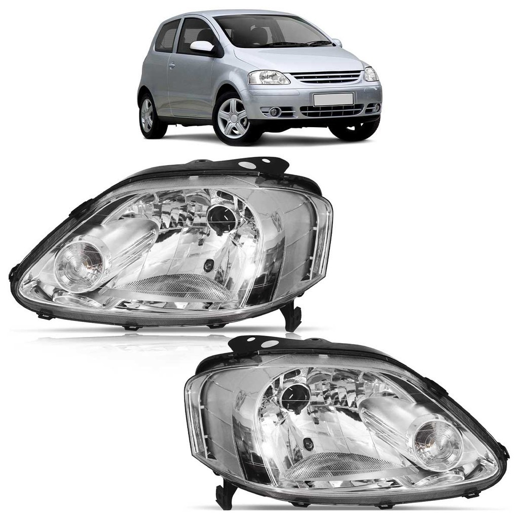 Par Farol Dianteiro Fox 2003 2004 2005 2006 2007 2008 2009 Máscara Cromada Foco Simples Lente Lisa Acrilico em Oferta na Shopee