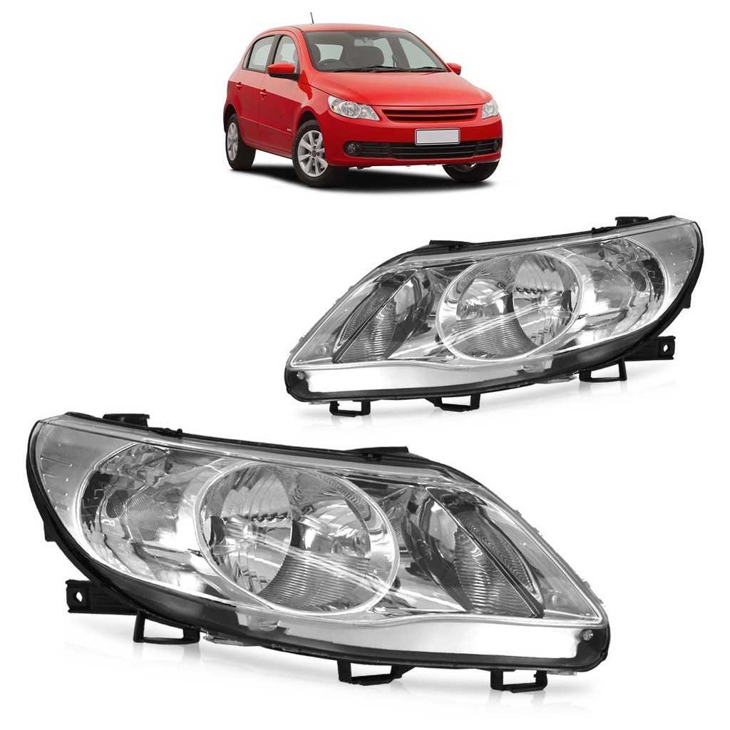 Par Farol Dianteiro Gol Saveiro Voyage G5 2008 2009 2010 2011 2012 2013 Máscara Cromada Foco Duplo Lente Lisa Acrilico