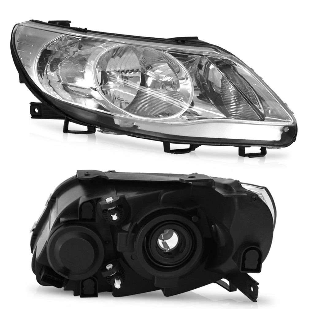 Detalhes do Par Farol Dianteiro Gol Saveiro Voyage G5 2008 2009 2010 2011 2012 2013 Máscara Cromada Foco Duplo Lente Lisa Acrilico