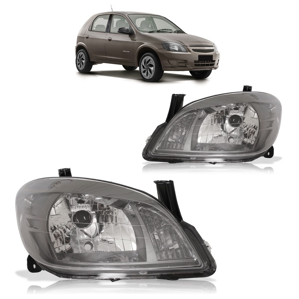 Par Farol Dianteiro Celta 2011 2012 2013 2014 2015 Máscara Cromomix Foco Simples Lente Lisa Acrilico