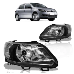 Par Farol Dianteiro Gol Saveiro Voyage G5 2009 2010 2011 2012 Máscara Negra Carcaça Preta Lente Lisa