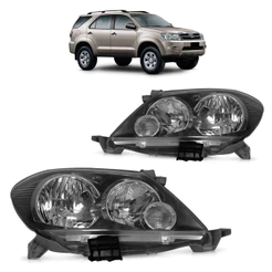 Par Farol Dianteiro Hilux SW4 2005 2006 2007 2008 Máscara Negra Lente Lisa Acrilico